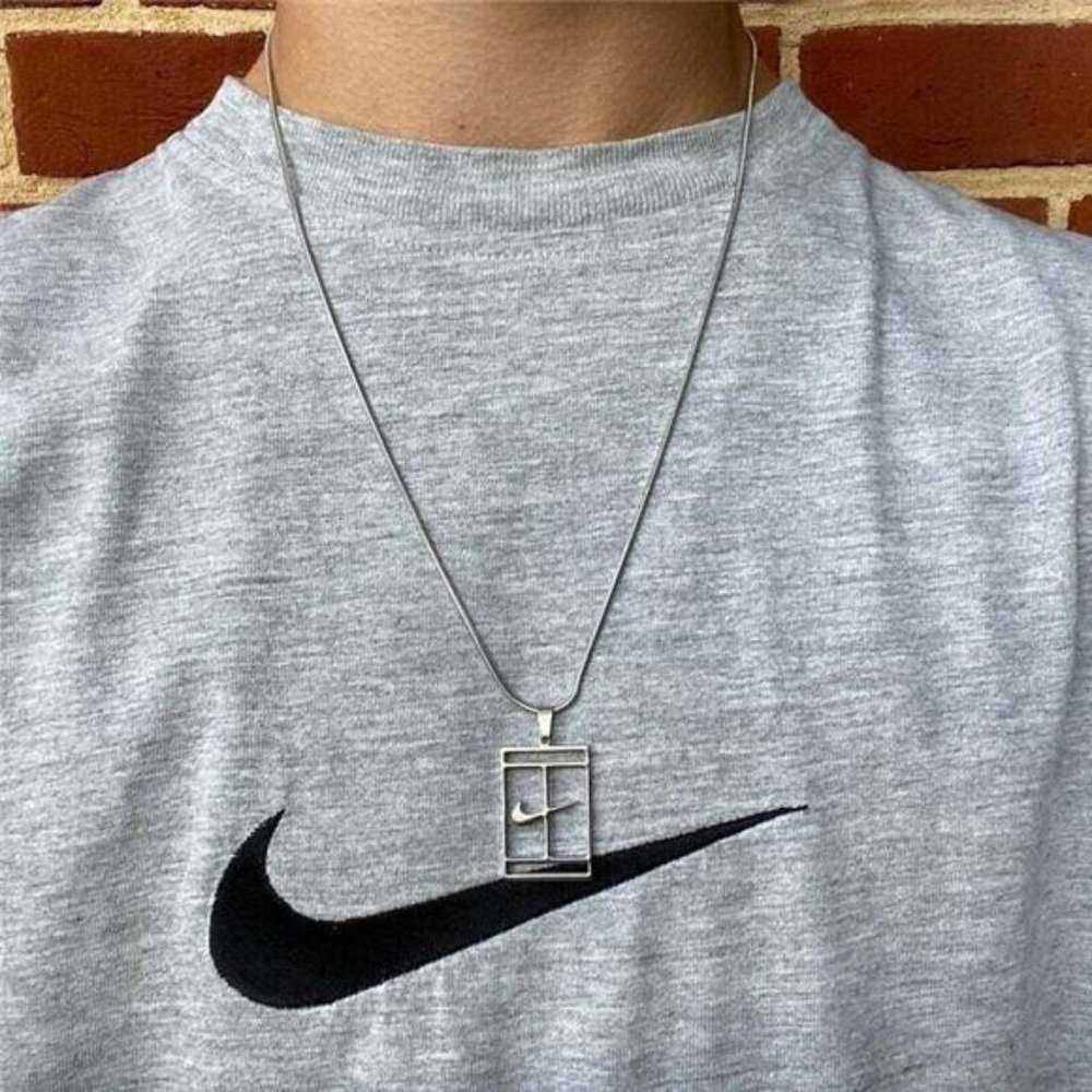 NEW Nike SILVER NECKLACE PLATED METAL 24" INCH CHAIN WITH ADJUSTER SWOOSH TICK - Picture 3 of 4